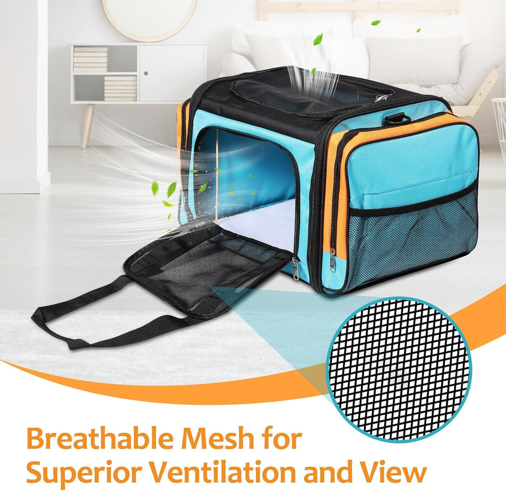 Large Cat Carrier for 2 Cats, Pet Carrier, Dog Carrier for Small Dogs, Cat Carrier Soft, Collapsible Large Pet Carrier for Traveling Indoor and Outdoor Uses - Blue 23"X13"X13"