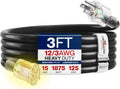 3Ft Outdoor/Indoor Extension Cord 12/3 Gauge Extra Heavy Duty 3 Prong SJTW, Waterproof, Flexible Cold-Resistant Long Power Cord,15A 125V 1875W, Black by