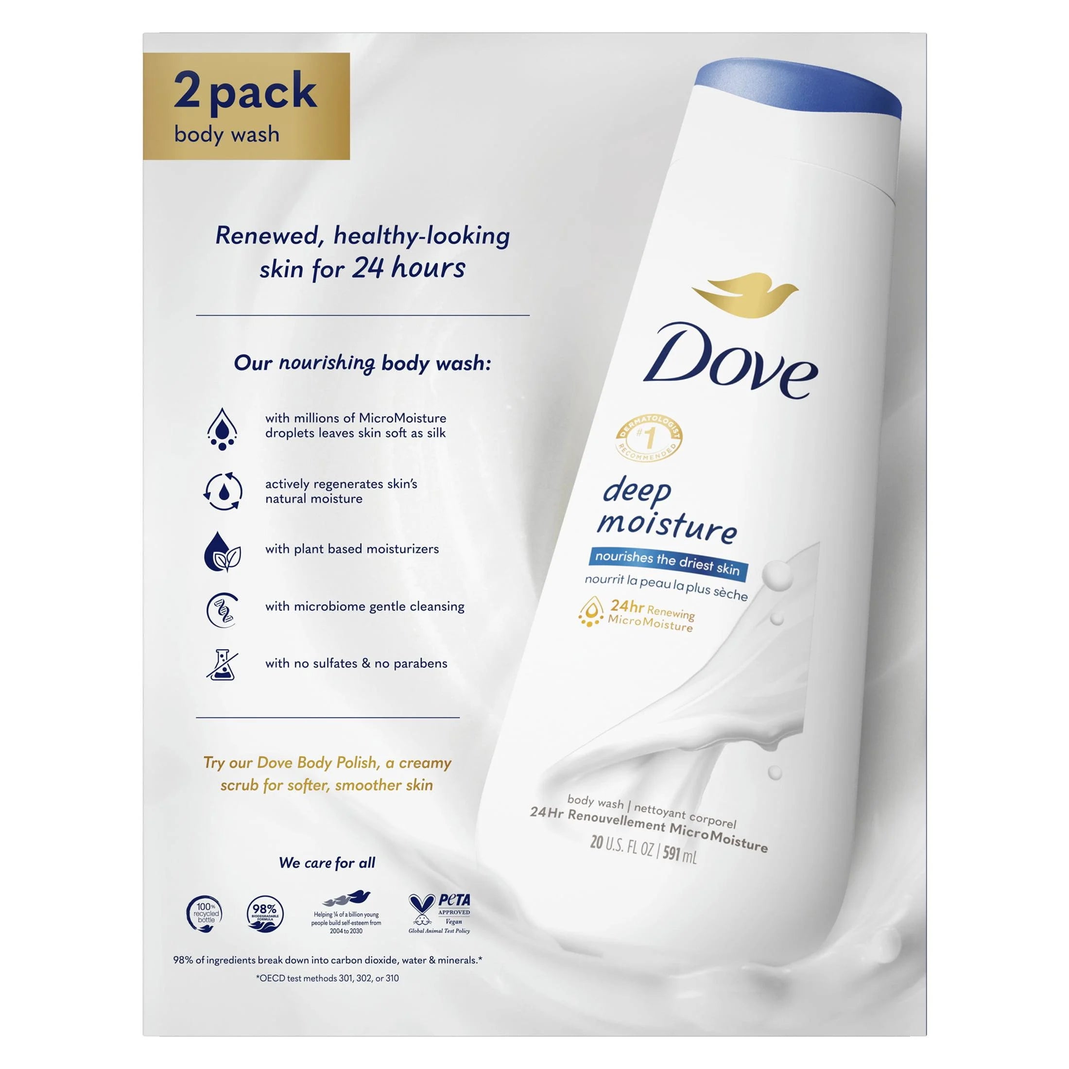 Deep Moisture Nourishing Long Lasting Women'S Body Wash Twin Pack, 20 Fl Oz