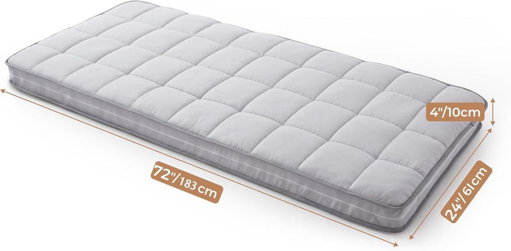 4Inch Cot Mattress Topper,Gel Memory Foam,Machine Washable Thickened Pillow Top Cover,Roll up Floors Mat,Portable Folding Sleep Pad,Small Single (72 X 24“)