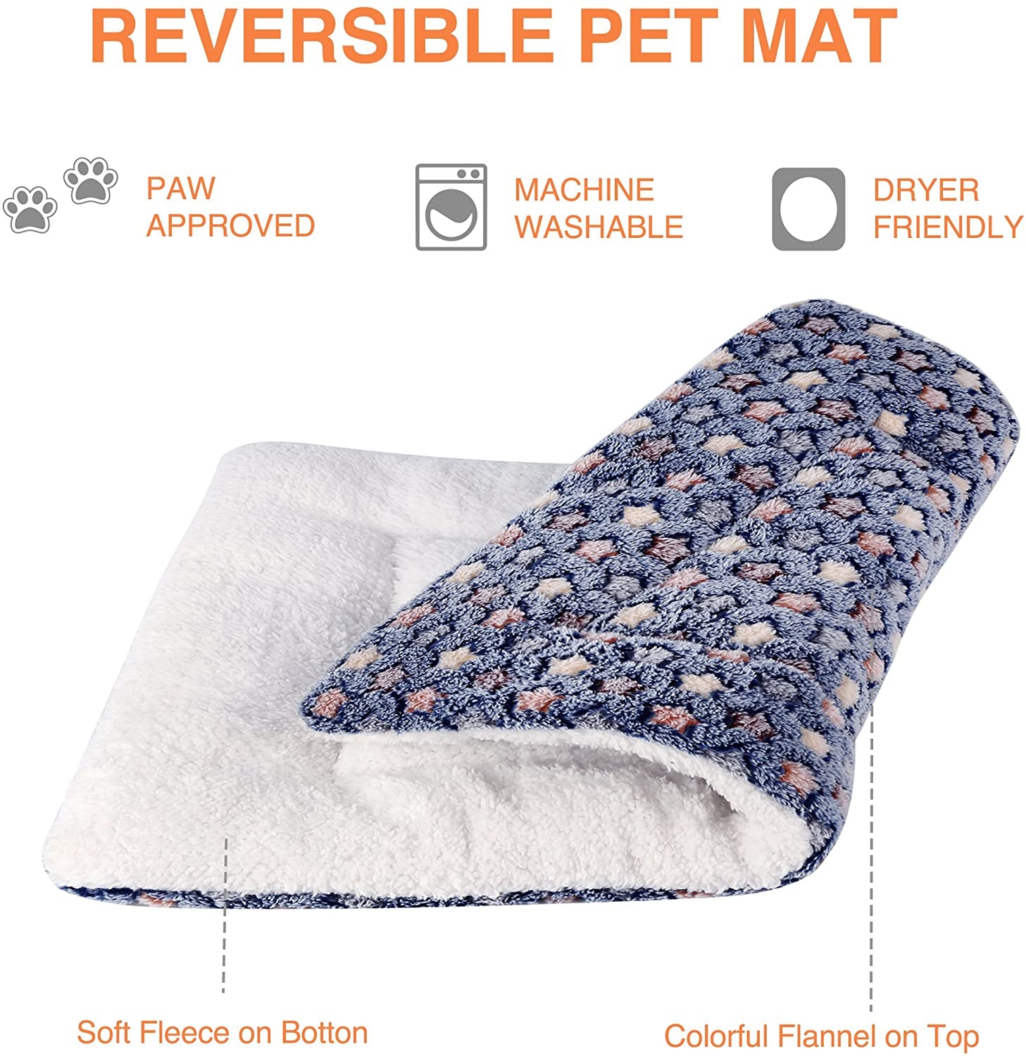 Dog Crate Pad Bed Ultra Soft Pet Mat Star Print Blue 23 X 18 Inch | Washable Crate Mat for Small Medium Large Dogs, Reversible Fleece Dog Crate Kennel Mat Flat Cat Bed Liner