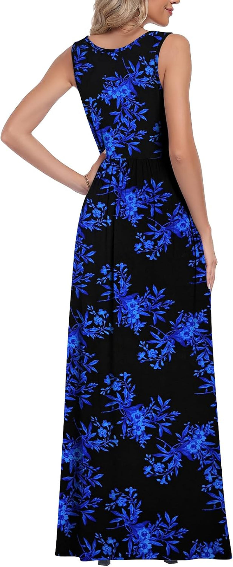 Summer Dresses for Women Flowy Casual Sleeveless Maxi Dress Beach Vacation Sundresses with Pockets S-2XL