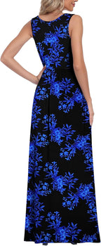 Summer Dresses for Women Flowy Casual Sleeveless Maxi Dress Beach Vacation Sundresses with Pockets S-2XL
