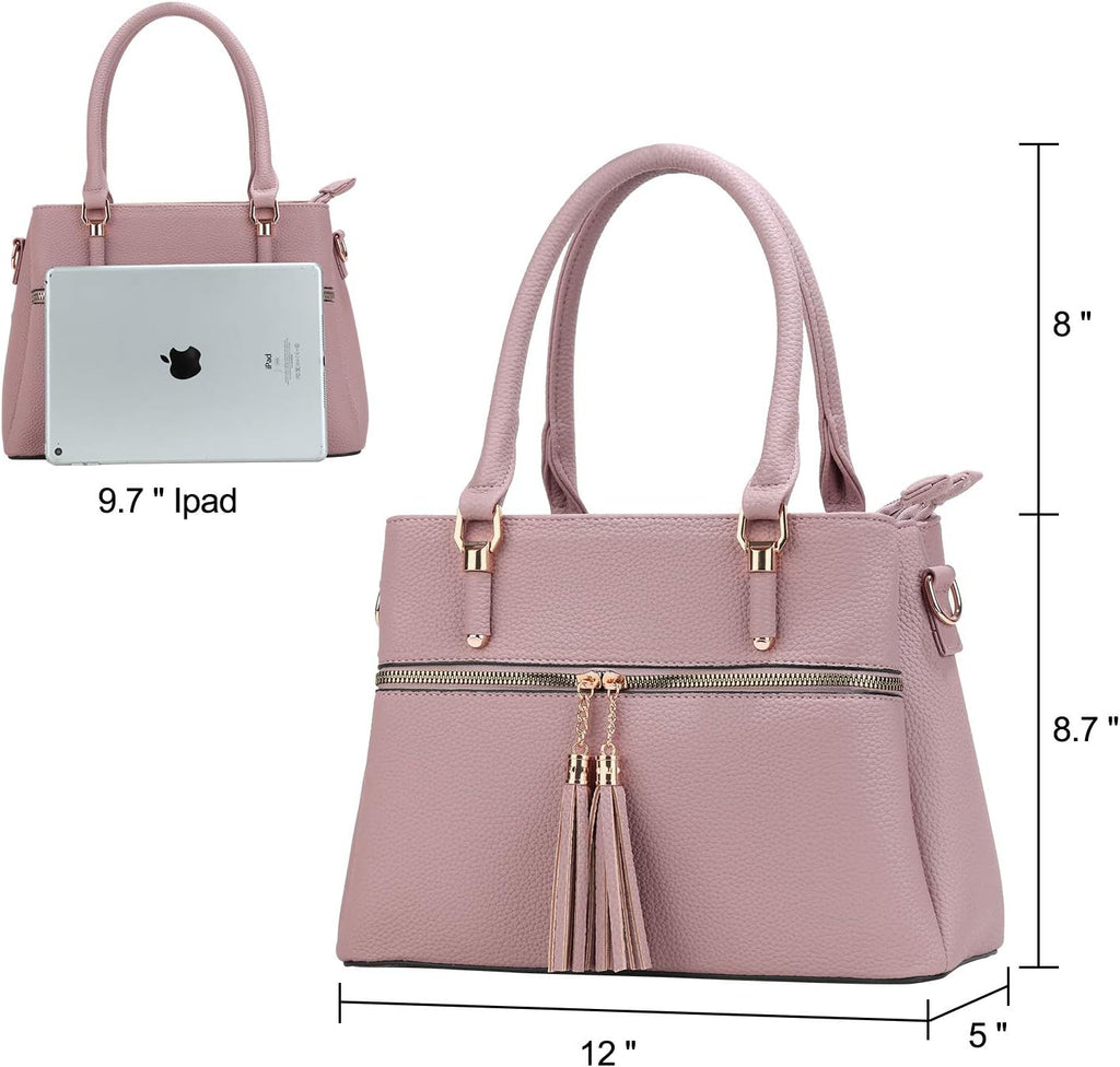 Women Purses and Handbags, PU Leather Top Handle Satchel Bag | Removable Long Strap, 3 Zippered Compartments, Crossbody Purse for Ladies, ,Tassel Pendant