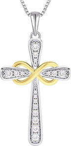 925 Sterling Silver Cross Necklace for Women Halo Infinity Pendant Cubic Zirconia Jewelry for Mom