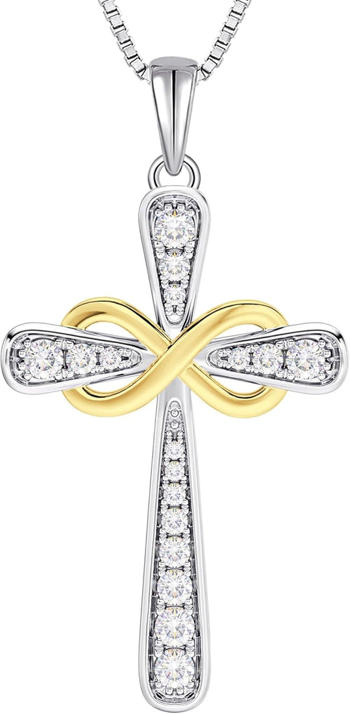 925 Sterling Silver Cross Necklace for Women Halo Infinity Pendant Cubic Zirconia Jewelry for Mom