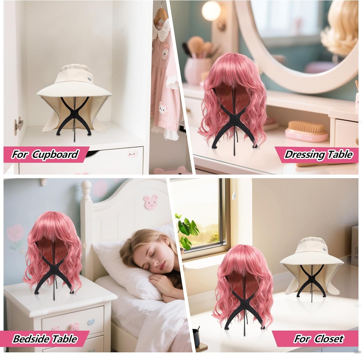 Portable Wig Stand Holder for Multiple Wigs, Black 2 Pack | Stable Tripod Design for Wig Styling, Drying, and Storage. Fits Multiple Wigs Securely