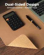 Dual-Sided Desk Mat - Leather & Cork Desk Protector, Large Mouse Pad & Writing Pad for Office/Home, Waterproof, Apricot (35.4" X 15.7")