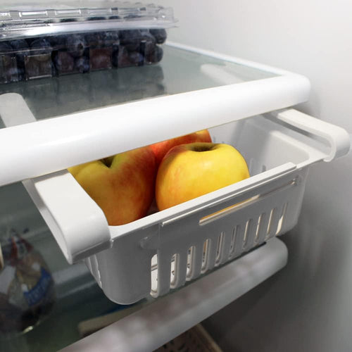 Adjustable Drawer for Fridge Kitchen Organizer Adjustable Kitchen Refrigerator Storage Rack Fridge Freezer Shelf Holder Pull-Out Drawer Space 2 Color (White/Cream) (White)