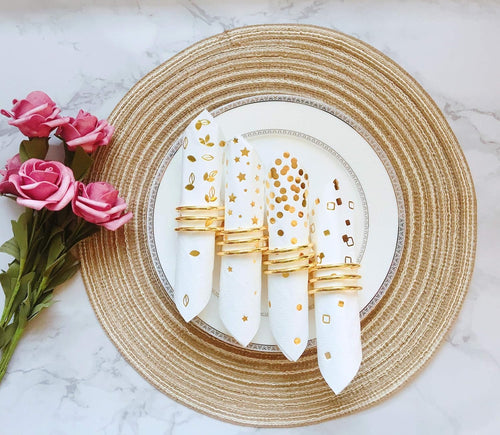 100 PK Gold Napkins - 4 Assorted Designs - 3-Ply Cocktail Napkins Folded 5 X 5 Inches Bar Napkins Disposable Party Napkins Paper Napkins Dinner for Wedding Baby Shower Birthday Graduation 2023
