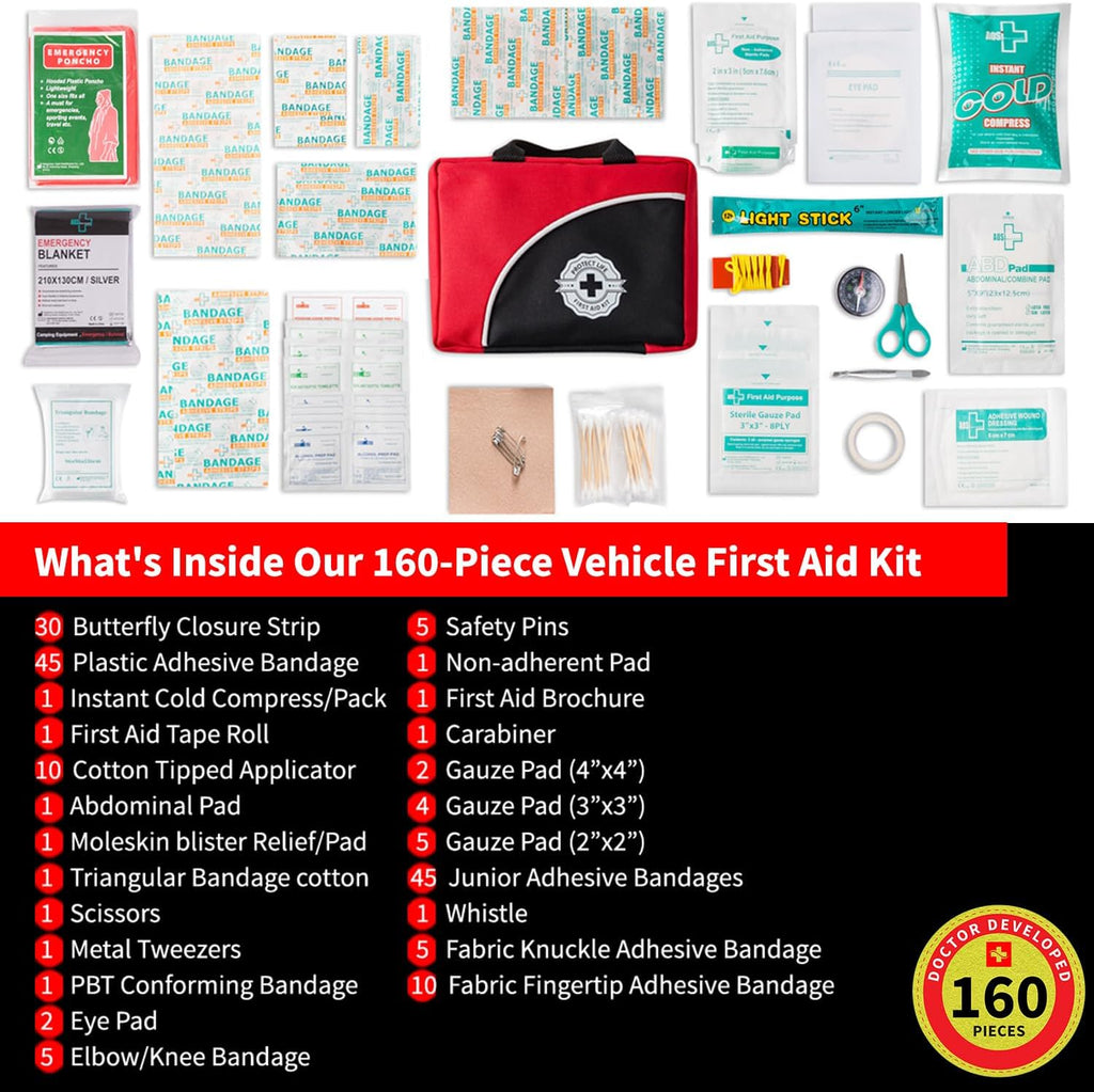 Survival First Aid Kit for Home/Business, Camping Kits 160Pcs | Mini Travel First Aid Kit | Camping Equipment | Small Kits for Car | Outdoor Emergency Survivals Pack - 160Pcs