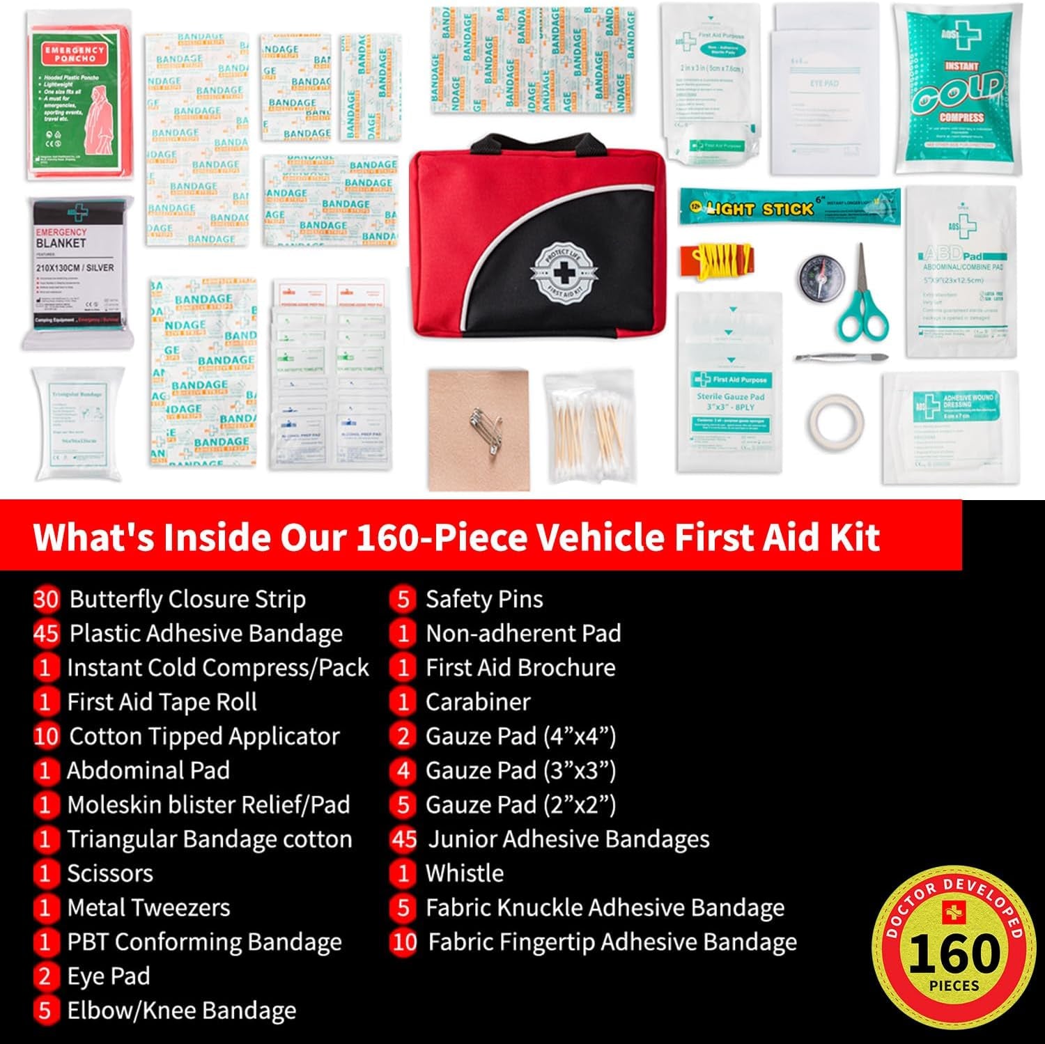 Survival First Aid Kit for Home/Business, Camping Kits 160Pcs | Mini Travel First Aid Kit | Camping Equipment | Small Kits for Car | Outdoor Emergency Survivals Pack - 160Pcs