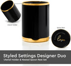 Black and Gold Utensil Holder with Built-In Spoon Rest | 2-Piece Black and Gold Spatula Holder, Kitchen Accessory, Utensils Not Included