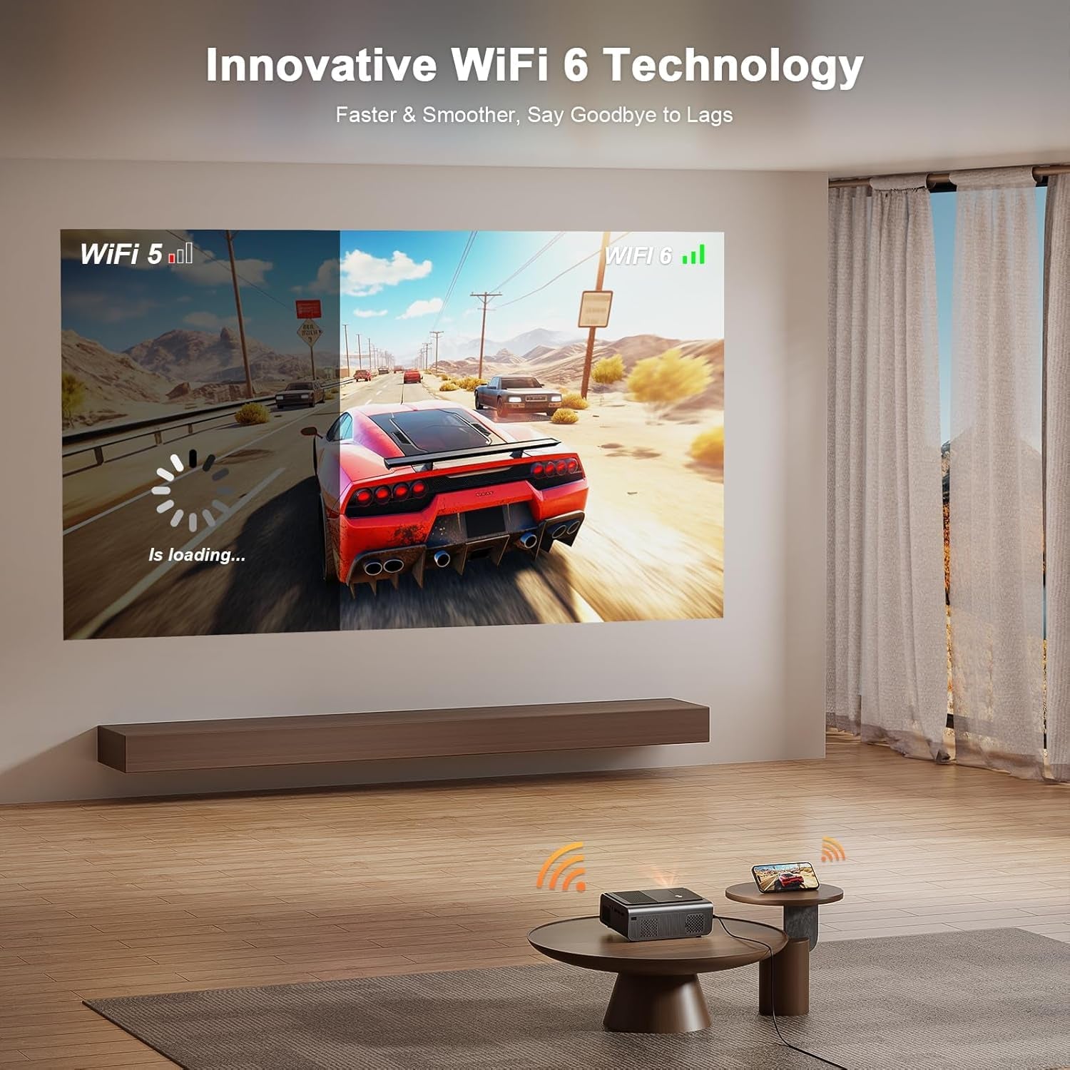 [Officially-Licensed APP] 4K Smart Projector with Wifi and Bluetooth, Auto Focus & Keystone,  Native 1080P Portable Outdoor Projector, Mini Movie Proyector for Bedroom/Home