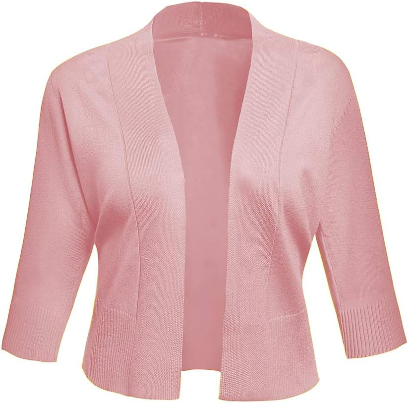 Women'S 3/4 Sleeve Cropped Cardigan Sweater Jacket Short Shrugs for Dresses | Open Front Short Sleeve Shrugs Bolero Shrug Lightweigt Cardigan Sweaters for Women