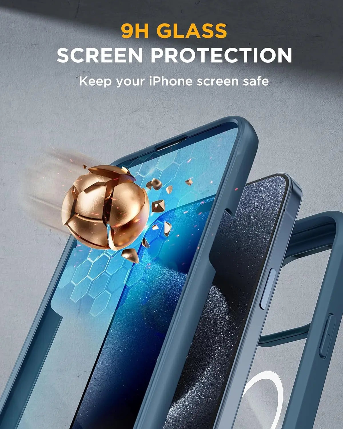Magnetic for Iphone 15 Pro Max Case 6.7'' [Compatible with Magsafe] Full-Body Drop Proof Bumper Phone Case for Iphone 15 Pro Max with Built-In 9H Tempered Glass Screen Protector,Blue