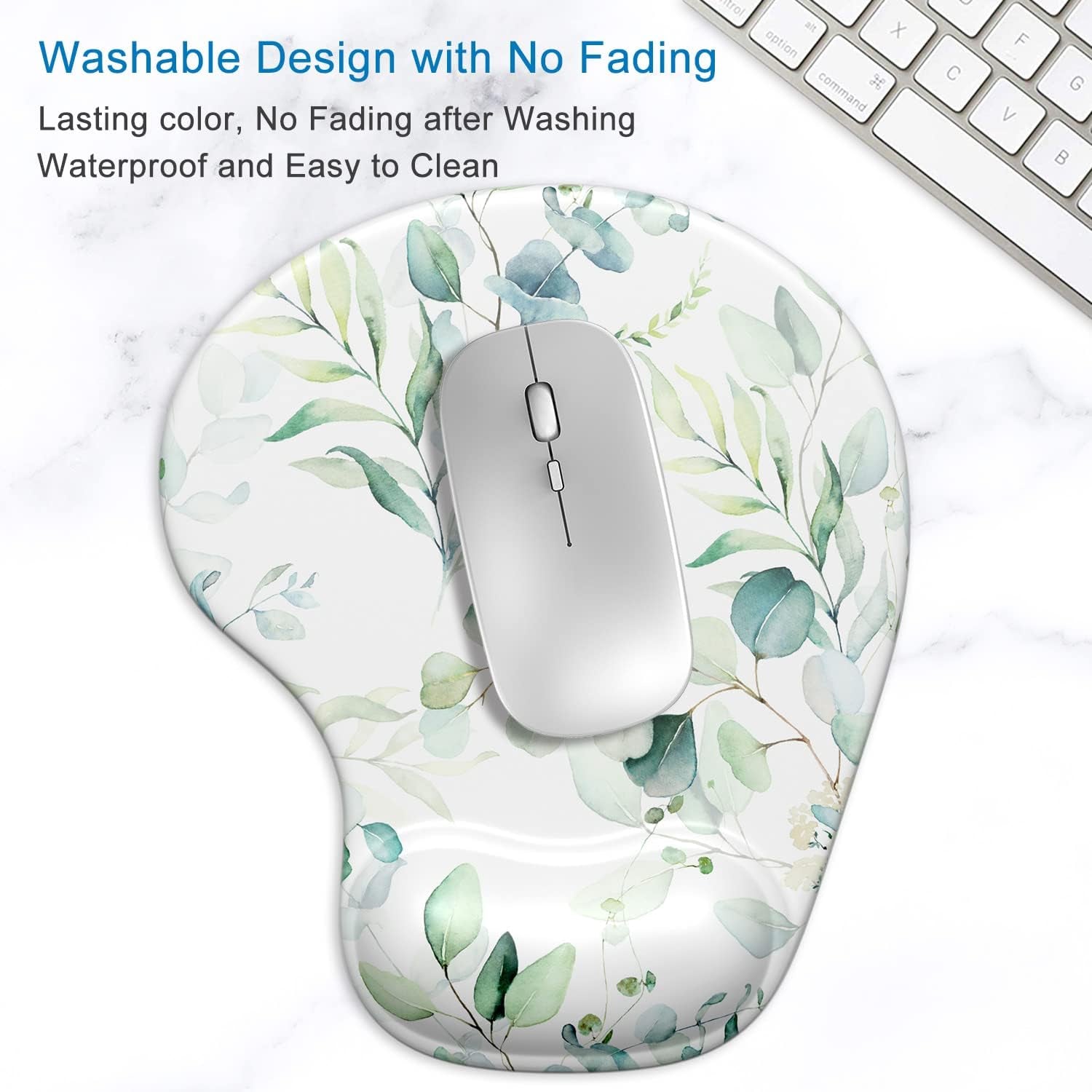 Ergonomic Mouse Pad with Gel Wrist Support Wrist Rest Smooth Surface Non-Slip PU Base Comfortable Office Supplies Pain Relief, 9.5 X 8 Inches, Leaves and Branches