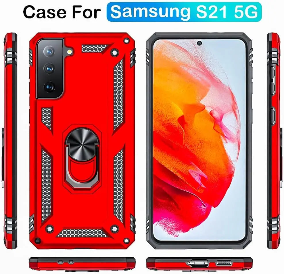 For Galaxy S21 Case: Samsung Galaxy S21 Case with HD Screen Protector - Military Grade Protective Cases with Ring for Samsung S21(Red)