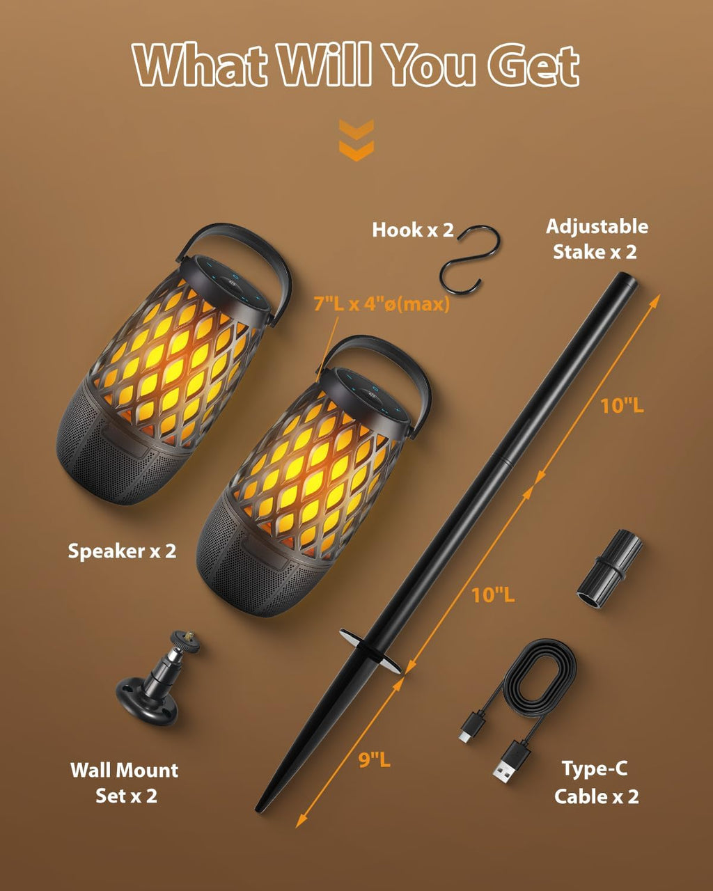 Outdoor Bluetooth Speakers Waterproof Wireless Outdoor Speakers with Flame Lights, Tech Gadgets Gift for Men Dad Her, Multi-Sync up to 100 Speakers, HD Stereo Sound, IPX5 for Patio Porch Party