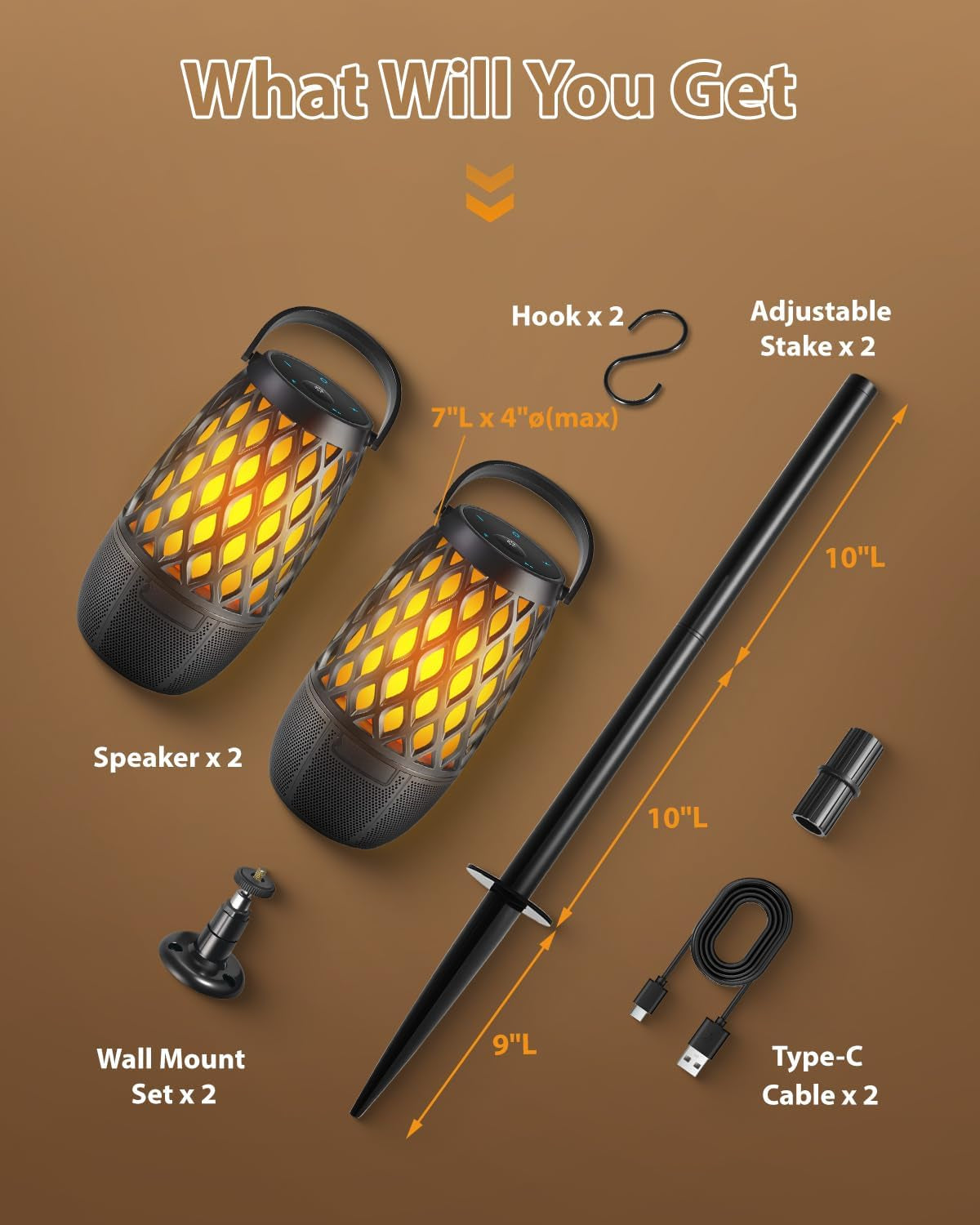 Outdoor Bluetooth Speakers Waterproof Wireless Outdoor Speakers with Flame Lights, Tech Gadgets Gift for Men Dad Her, Multi-Sync up to 100 Speakers, HD Stereo Sound, IPX5 for Patio Porch Party