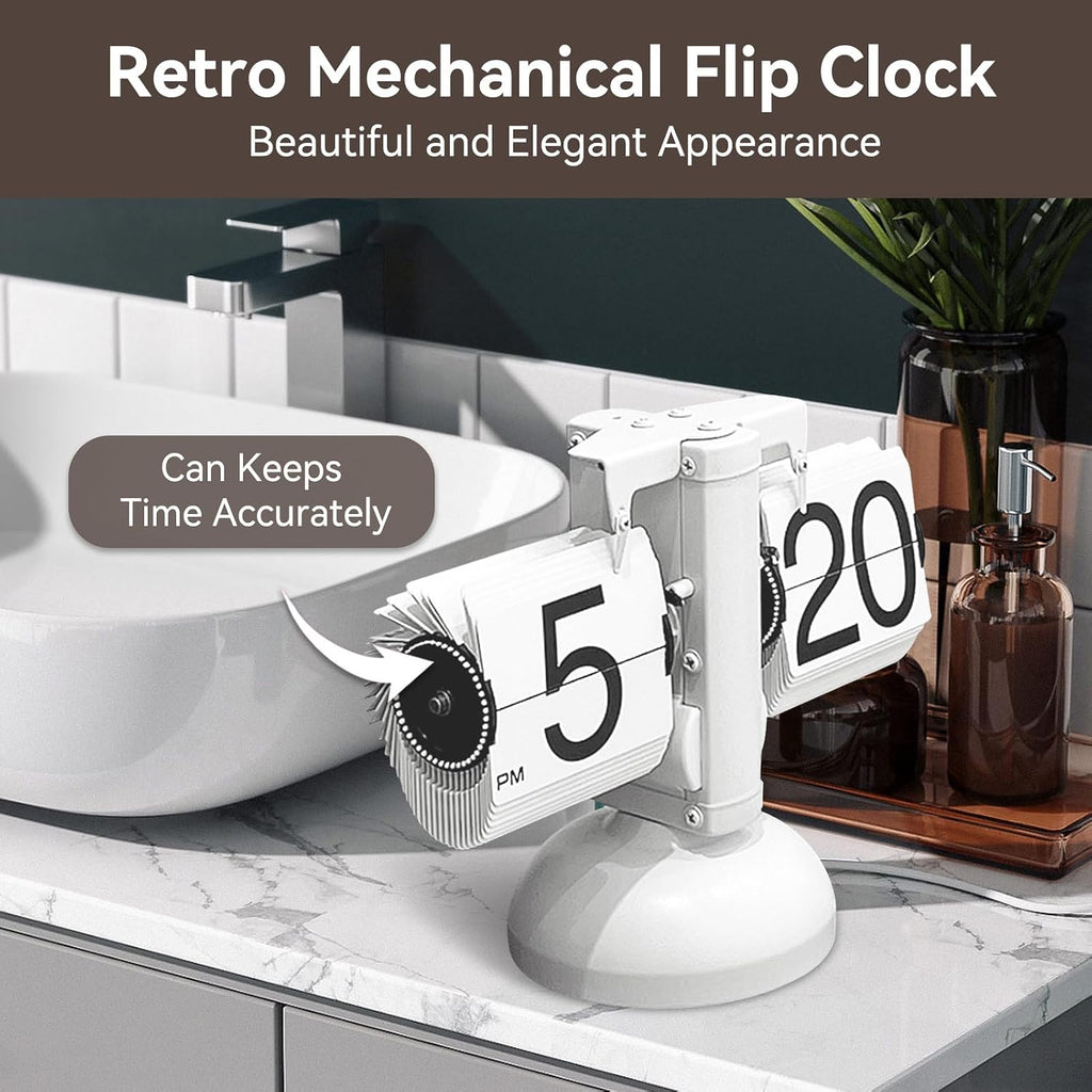 Retro Mechanical Flip Desk Clock, Flipping Clock Retro Flip Clock Digital Flip down Clock Battery Powered Wіth Internal Gear Operated for Home Office Decor, 8.2 * 6.2In (W*H)