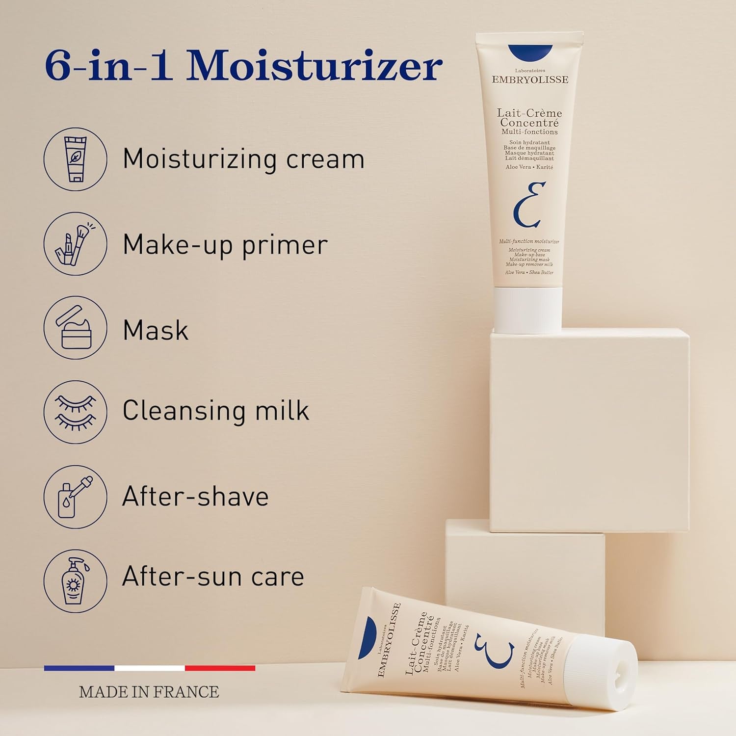 Lait-Crème Concentré Face Moisturizer and Makeup Primer, French Face Cream with Shea Butter & Aloe Vera, 2.54 Fl Oz