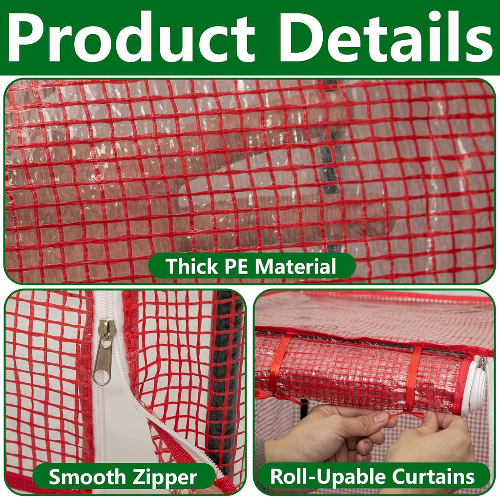 28.3" X 15.4" X 15.4" Tomato Cages Plant Greenhouse Cover, PE Tomatoes Red Greenhouse with Zipper Door, Tomato Trellis Plant Support Protector Cover for Garden Climbing Plants (NO Frame Included)