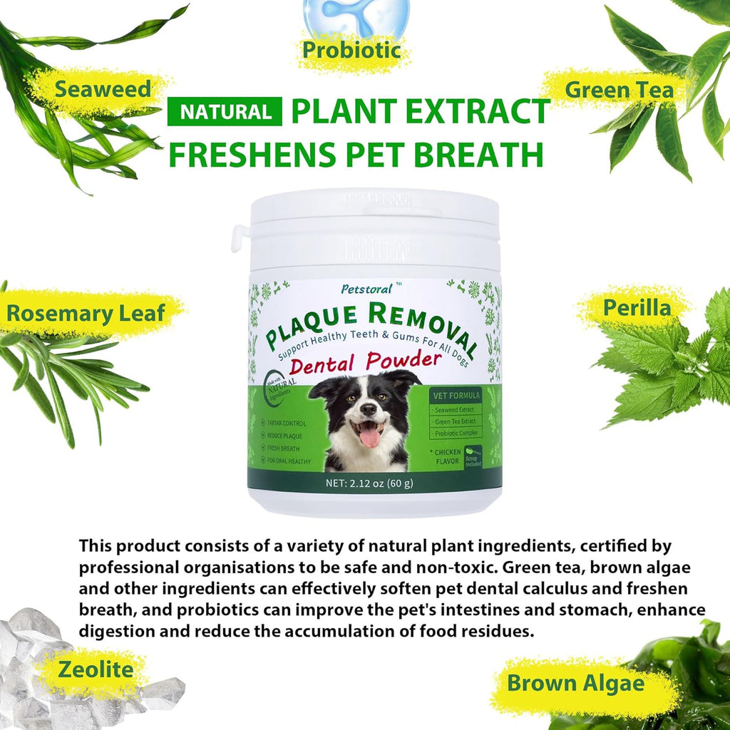 Natural Dog Dental Powder for Plaque Removal | Helps Reduce Plaque, Supports Healthy Teeth & Gums, Freshens Breath, Daily Dental Care for All Dogs