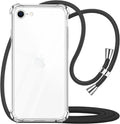 For Iphone 7/8/SE Clear Case Adjustable Shoulder Neck Lanyard Crossbody Strap Phone Cover Women Girls Soft Slim Shockproof Protective Mobile Case for Iphone SE 2020/ Iphone SE 2022 - Black