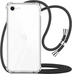 For Iphone 7/8/SE Clear Case Adjustable Shoulder Neck Lanyard Crossbody Strap Phone Cover Women Girls Soft Slim Shockproof Protective Mobile Case for Iphone SE 2020/ Iphone SE 2022 - Black