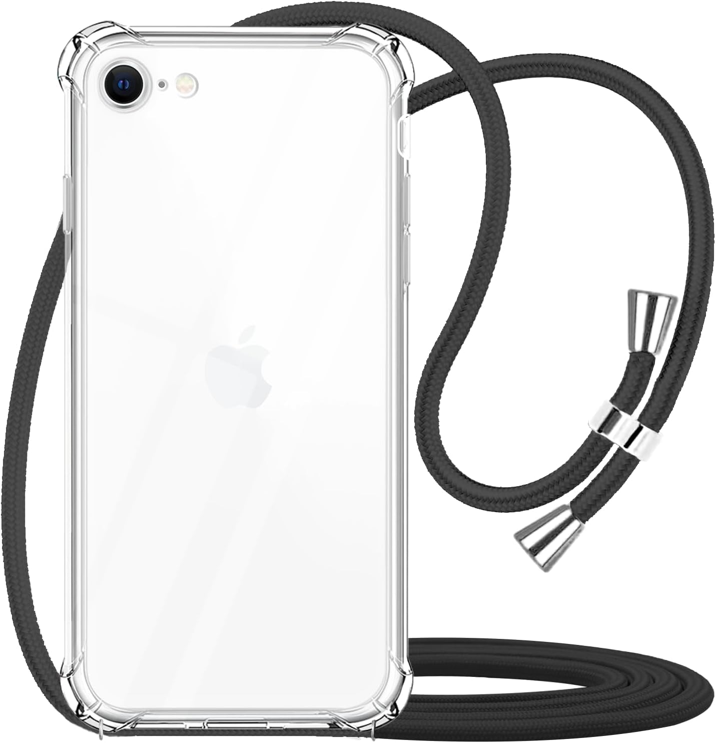 For Iphone 7/8/SE Clear Case Adjustable Shoulder Neck Lanyard Crossbody Strap Phone Cover Women Girls Soft Slim Shockproof Protective Mobile Case for Iphone SE 2020/ Iphone SE 2022 - Black