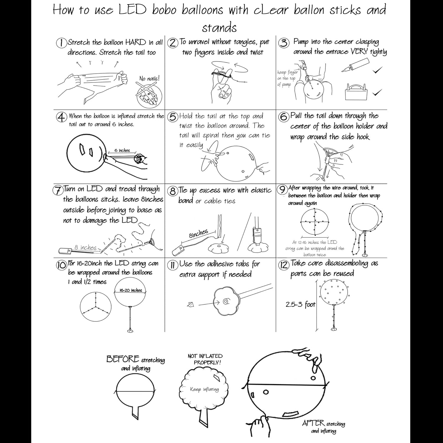 Cold White 6Pc LED Light up Balloon with Sticks, Stands and Batterys, Centerpieces for Party No Helium Required DIY Kit (Cold White)