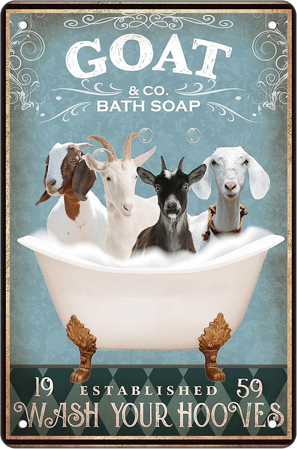 Funny Goat Decor Retro Metal Poster Bathroom Wall Sign 8X12 Inch | How to Train Your Dragon Theme, Bathroom Wall Decor, Medieval Retro Poster Art, Dragon Club Gift