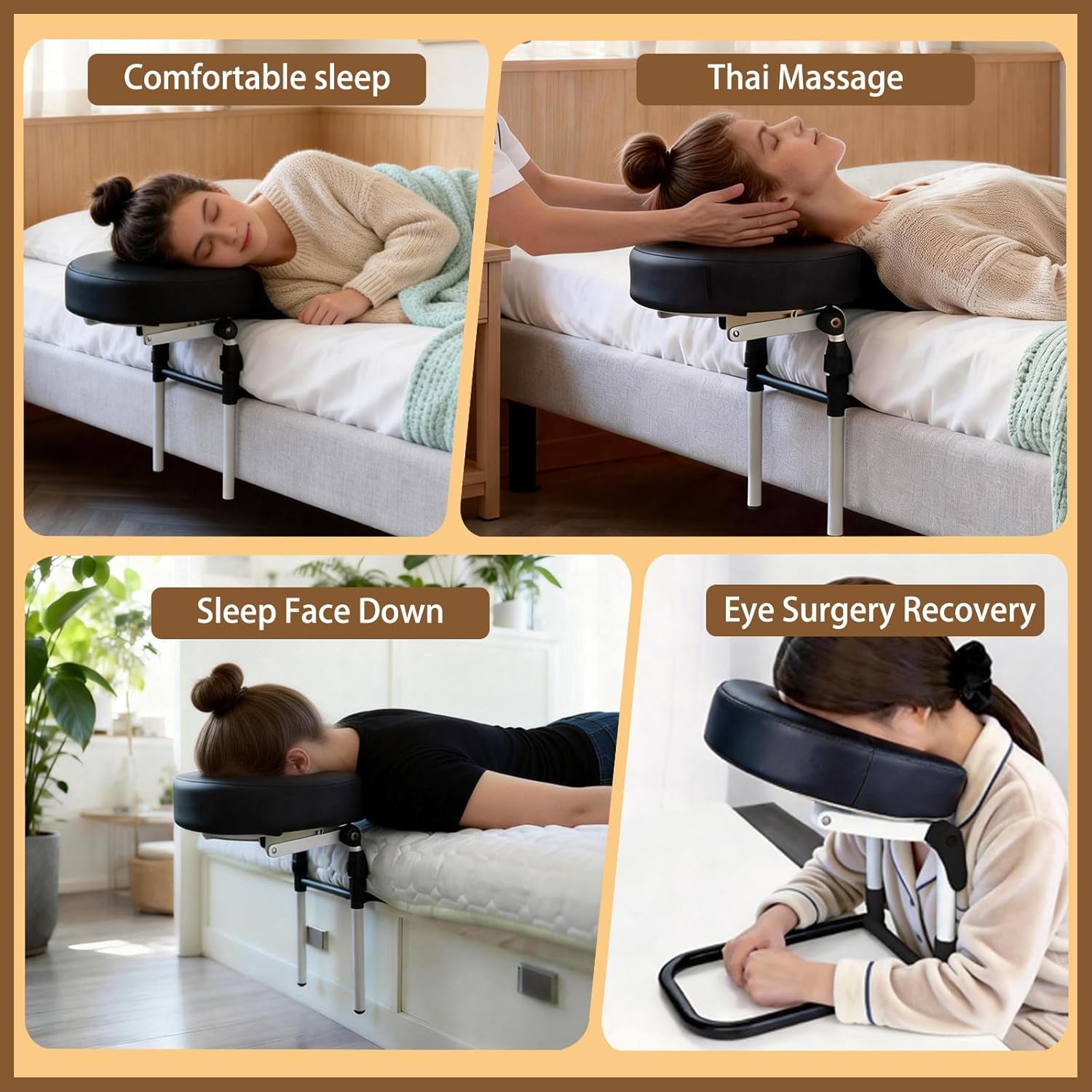 Massage Head Rest for Bed at Home Mattress,Adjustable Face Cradle Pillow for Bed,Face down Pillow after Eye Surgery,Portable Massage Pillow Face Cradle for Masseur Couple (Black,Adjustable 6-17 In)