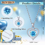 Heart Birthstone Pendant Necklace for Women 925 Sterling Silver Zirconia Necklaces Valentine'S Day Anniversary Birthday Mothers Day Jewelry Gifts for Her Mother Wife