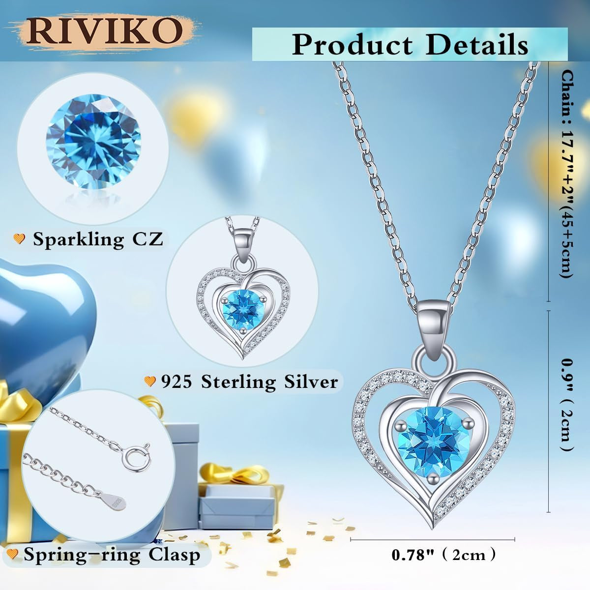 Heart Birthstone Pendant Necklace for Women 925 Sterling Silver Zirconia Necklaces Valentine'S Day Anniversary Birthday Mothers Day Jewelry Gifts for Her Mother Wife