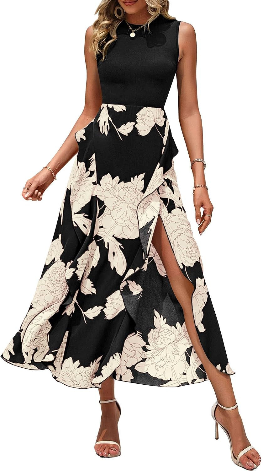 Summer Dresses for Women Wedding Guest | Boho Floral Print, Sleeveless, Crewneck, Ruffle Midi Dress for Cocktail, Graduation, Homecoming, Party, Casual Fall 2026
