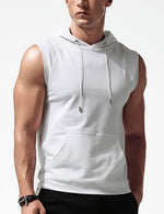 Sleeveless Hoodie Men Workout Hooded Tank Top Gym Muscle Shirts with Pocket