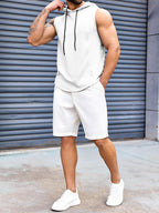 Mens Workout Hooded Tank Tops Gym Sleeveless Hoodies Bodybuilding Cut off Muscle T-Shirts White, X-Large