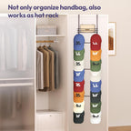 over the Door Purse Organizer - Wall Mounted Handbag Organizer with 16 Hooks and Metal Basket, Hanging Purse Storage Rack Holds up to 16 Bags, Bag Rack Can Use as 1/2 Part, for Door, Closet