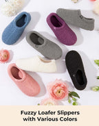 Women'S Fuzzy Curly Fur Fleece Lining Memory Foam Loafer Slippers | Non-Slip,Indoor and Outdoor,Machine-Washable,Warm,Bedroom
