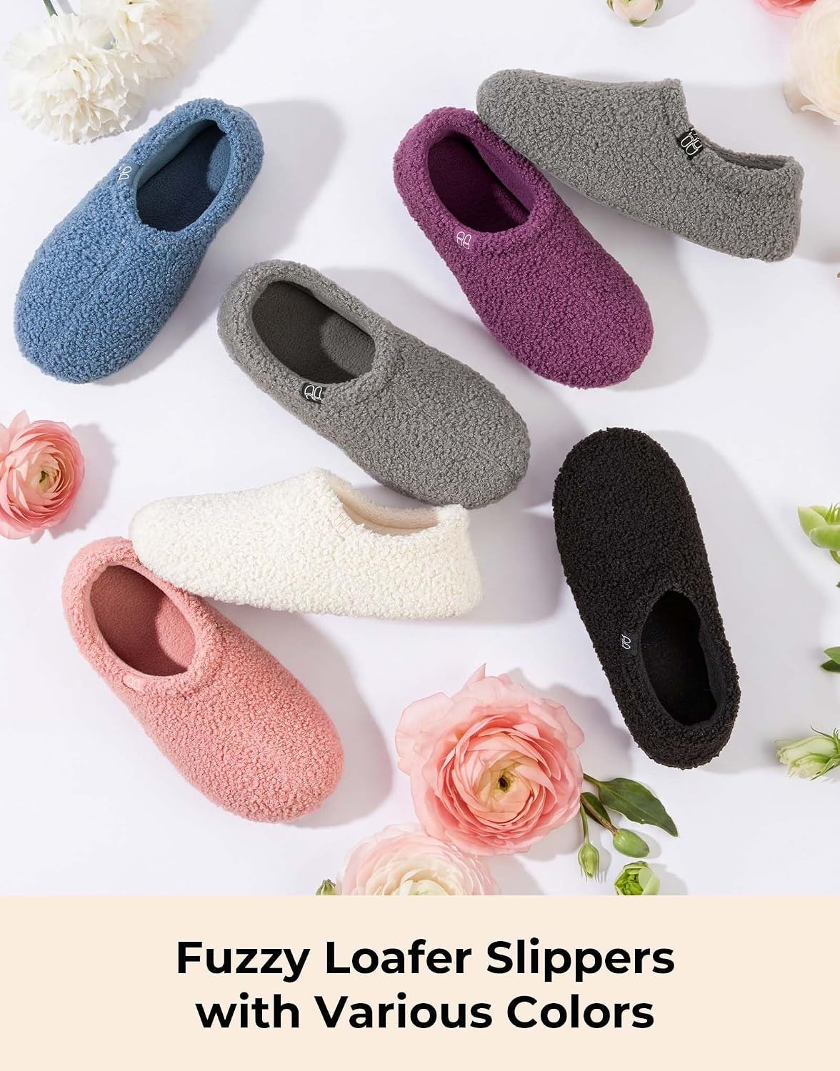 Women'S Fuzzy Curly Fur Fleece Lining Memory Foam Loafer Slippers | Non-Slip,Indoor and Outdoor,Machine-Washable,Warm,Bedroom