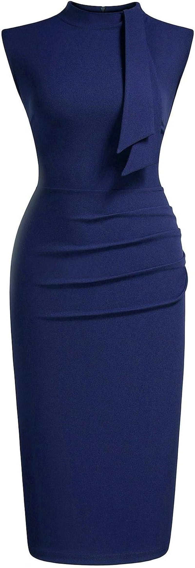 Women'S Retro 1950S Style Half Collar Ruffle Cocktail Pencil Dress | Vintage Collar, Sleeveless, Knee-Length, Sheath Dress for Funeral, Business Work, Church