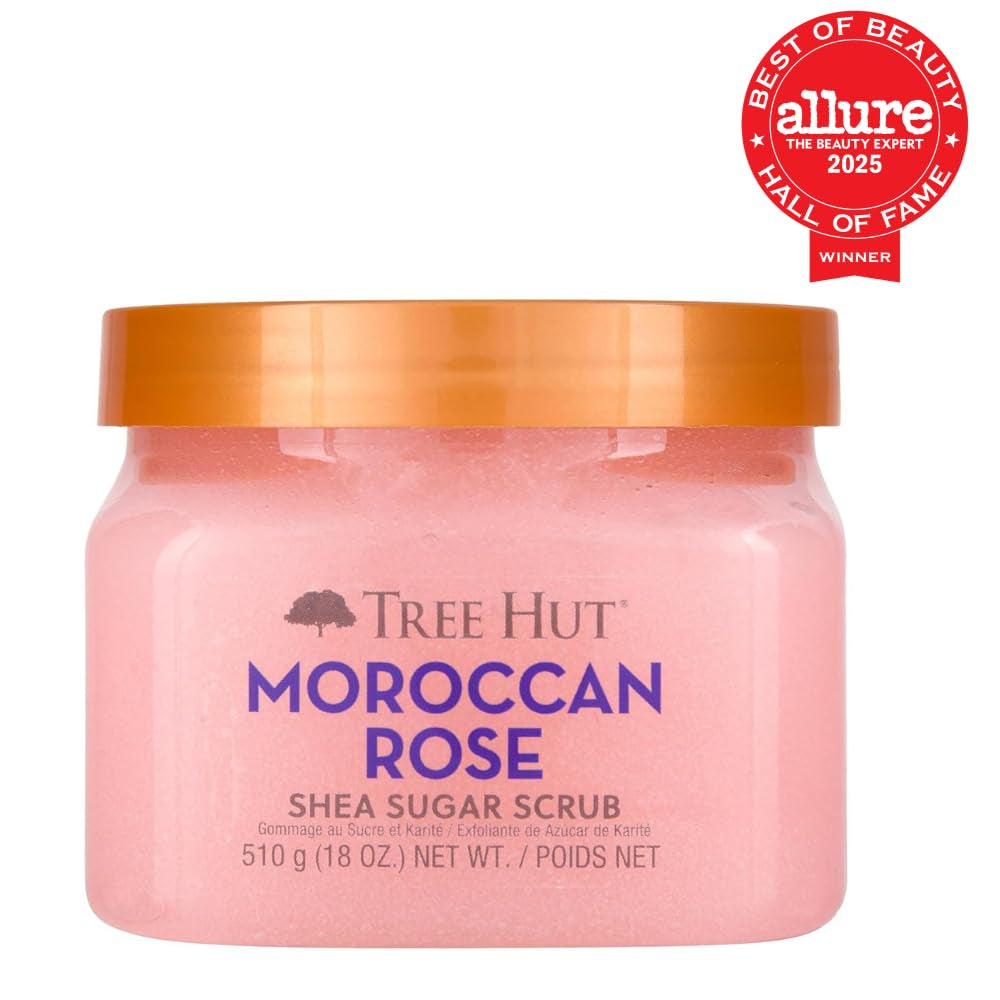 Moroccan Rose Shea Sugar Scrub, Exfoliating & Hydrating Body Scrub with Shea Butter & Essential Oils, Smooth & Soften Skin, Holiday Gift & Stocking Stuffer, 18 Oz