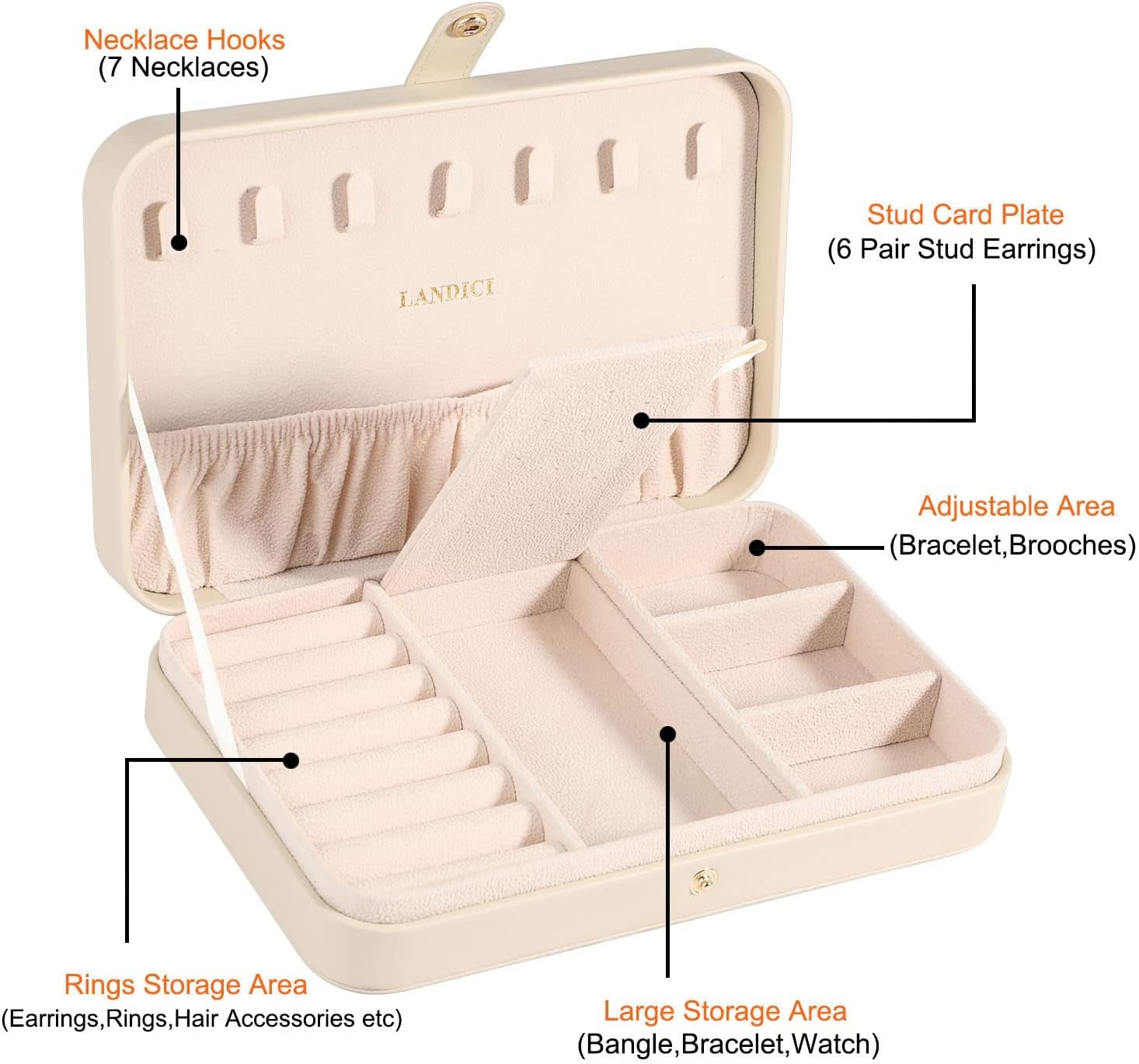 Small Jewelry Box for Women Girls, PU Leather Travel Jewelry Case, Portable Jewelry Organizer Storage Holder Display for Ring Earrings Necklace Bracelet Brooch Men Kids Gift, Apricot