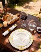 350PCS Ivory Plastic Plates - Ivory Gold Plastic Dinnerware Sets for 50 Guests - 100 Gold Disposable Plates, 50 Pre Rolled Silverware Sets, 50 Cups Perfect for Wedding & Party