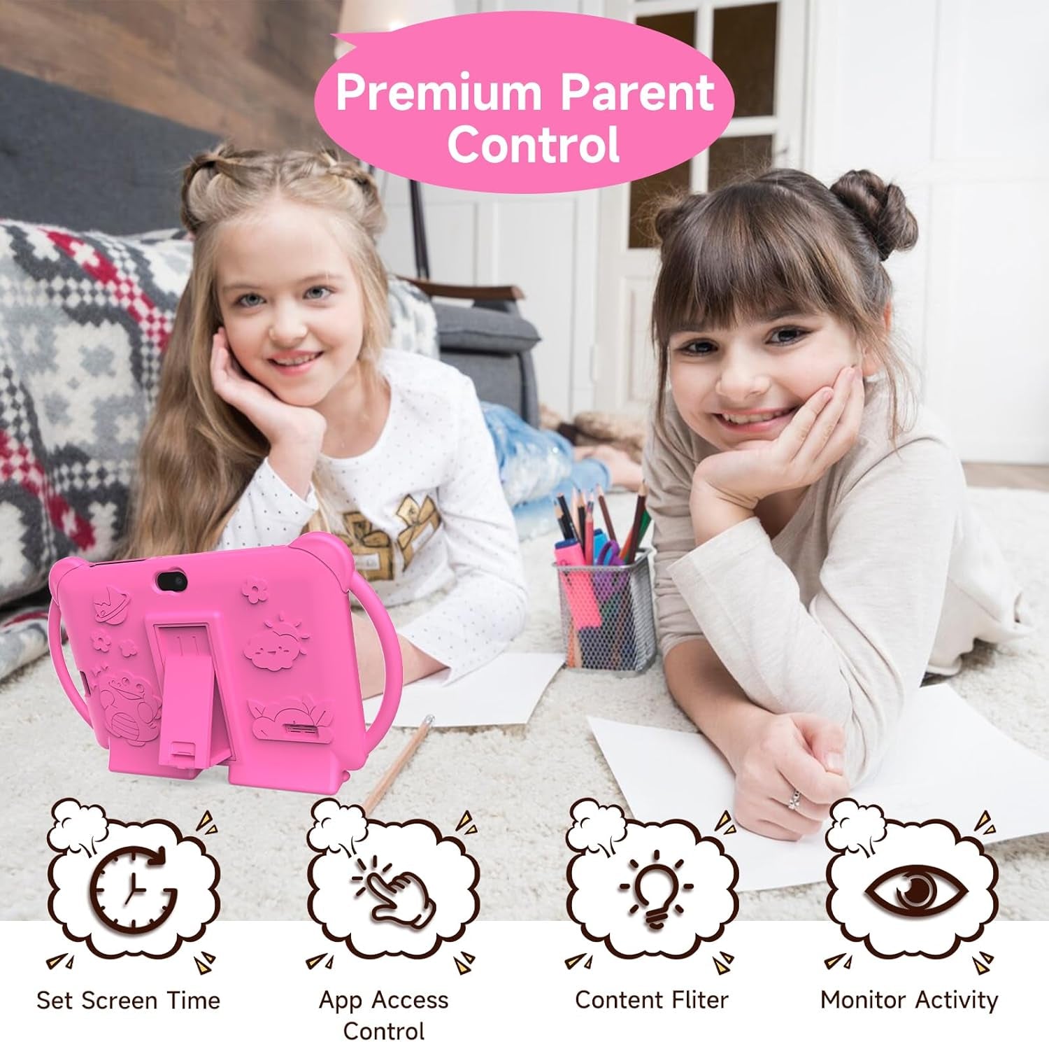 Kids Tablets, Android 12 Tablet for Kids, 4GB RAM 32GB ROM Toddler Tablet 7 Inch IPS Screen, Parental Control, 2+5MP Dual Camera, Shockproof Case for Educational, Games