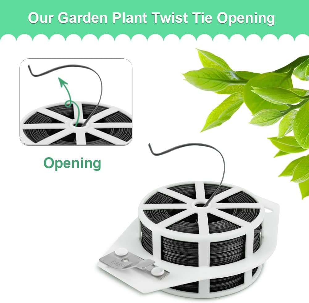 328 Feet Garden Plant Twist Tie with Cutter for Gardening, Home, Office (Black) | Garden Ties, Cut Custom Lengths, Easy to Bend and Wrap, Plastic Coated Wire for Supporting Tomatoes and Training Plants