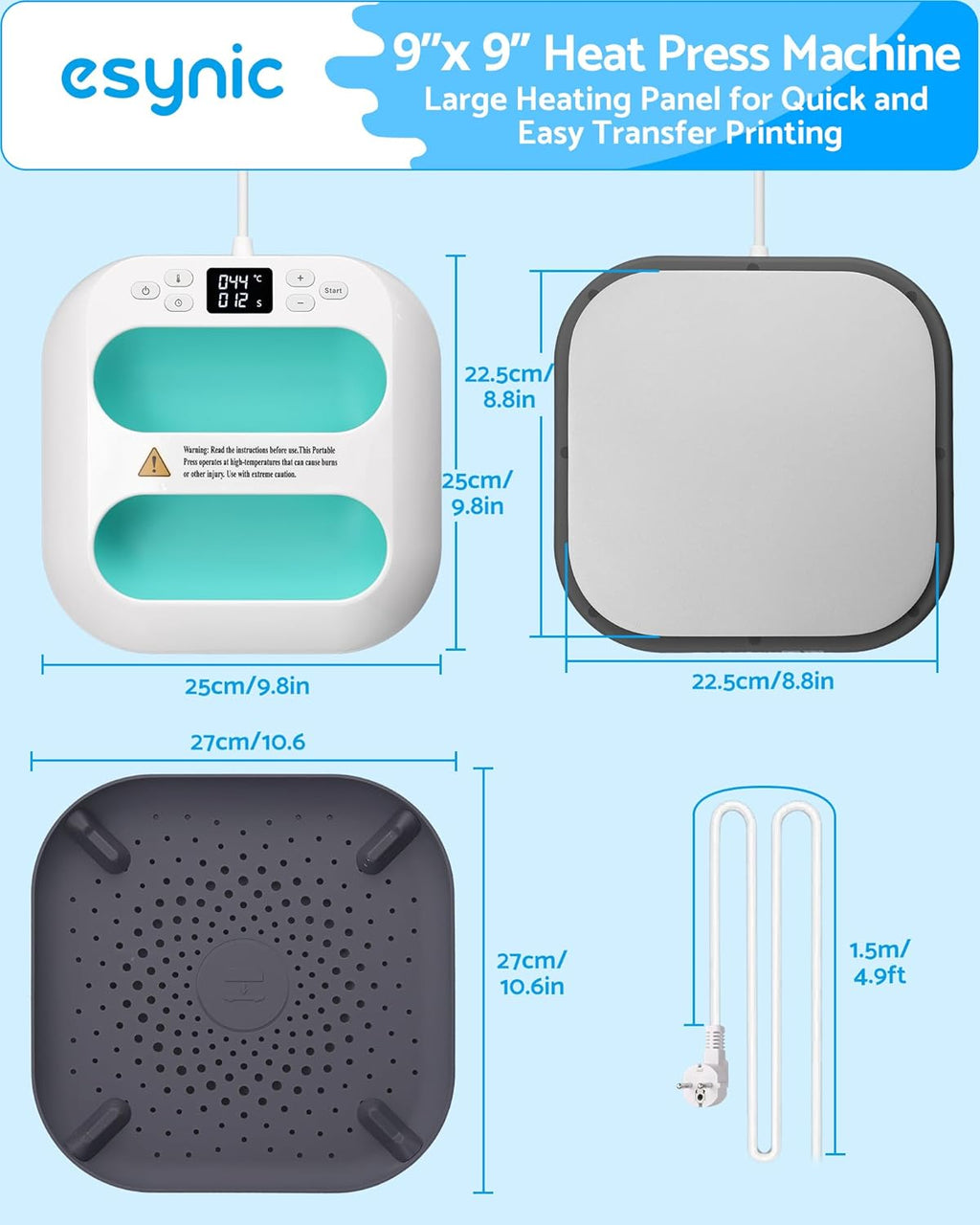 Portable Handheld Heat Press Machine 9X9 Inch-Digital T-Shirt Press with Ceramic Heating Plate & LED Screen Timer-110V/900W Plancha Para Sublimacion for DIY Crafts/T-Shirts/Tote Bags