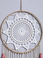Macrame Dream Catcher Wall Hanging, Pink Large Boho Bedroom Decor | Handmade Tassel Feather Ornament, Natural Cotton, Modern Chic Living Room Nursery Art Decor, Blessing Gift for Women Girls